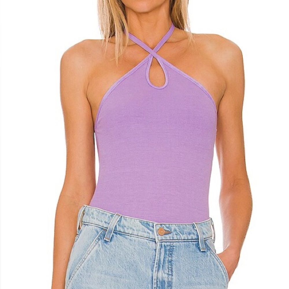 Enza Costa Keyhole Halter Bodysuit NWOT Purple Size Small Medium